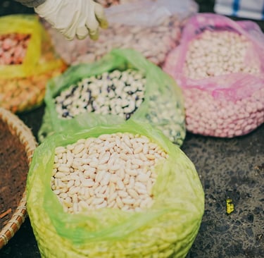 A variety of legumes, including lentils, chickpeas, and black beans, displayed in bowls