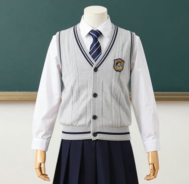 Close-up of high-quality fabric and stitching details on a school uniform shirt.