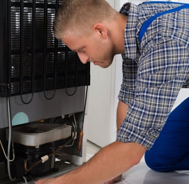 a man in a blue overalls and a blue overall overalls, a blue