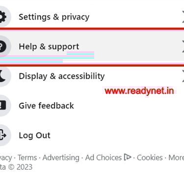 facebook help and support option