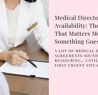 A doctor in a white coat reviewing medical director agreements and contract availability clauses.