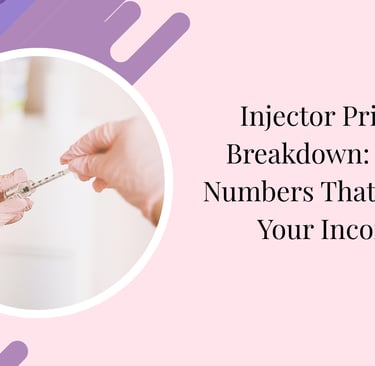 Medical injector pricing breakdown guide featuring gloved hands preparing a syringe for aesthetic treatments.