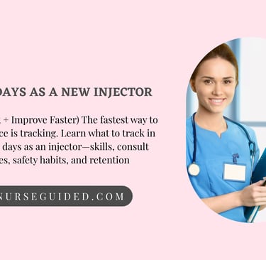 Smiling aesthetic nurse injector guide for the first 90 days of clinical practice and tracking outcomes.