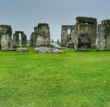Stonehenge at sunrise with dramatic skies
