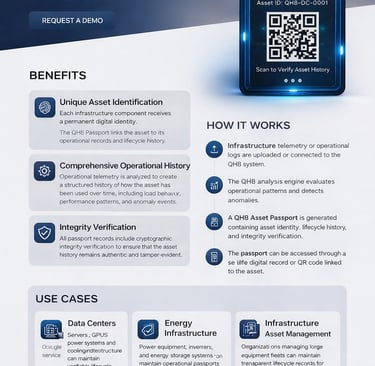Each infrastructure component receives a permanent digital identity. The QH8 Passport asset