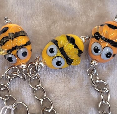 Lampwork bee keyrings - Sandy Fulbrook