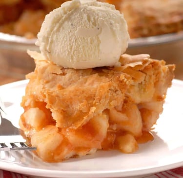 slice of apple pie with ice cream