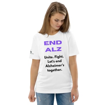woman wearing END ALZ tee shirt