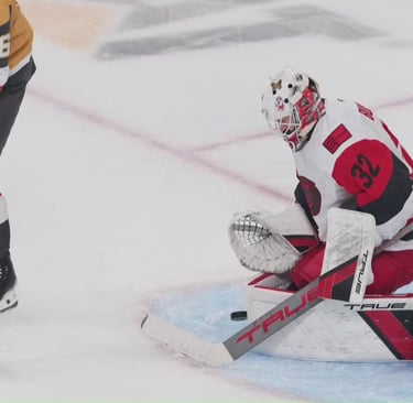 Carolina Hurricanes Goaltender Brandon Bussi blocks a goal in the final 2026 Stanley Cup game