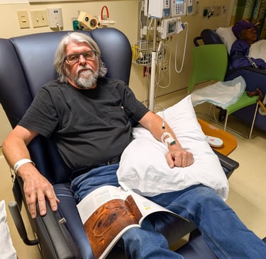 Greg Rowland at Duke Health receiving a lecanemab infusion