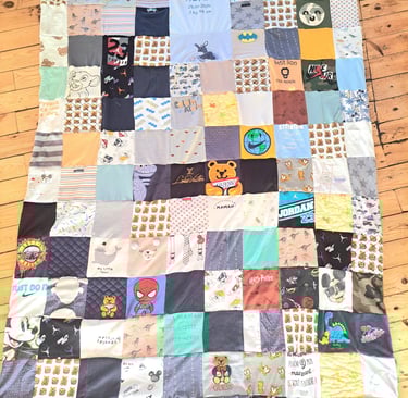 a quilted blanket with a baby's blanket on it