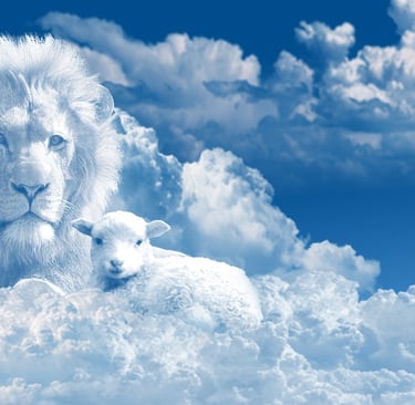 Lion and Lamb together in the clouds.