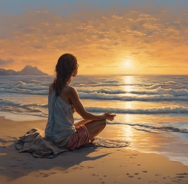 woman harnessing the power of sunlight and breathwork in the morning by the sunrise.