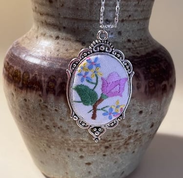 Up-cycled vintage embroidery necklace