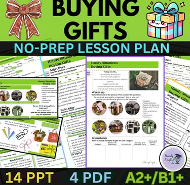 Buying Gifts Survival English no-prep Christmas lesson plan ELA ELL ESL