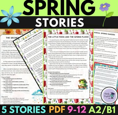Spring End-of-the-year ELL ESL Reading comprehension Spring Stories