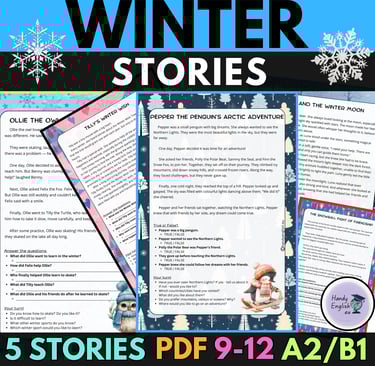 Winter End-of-the-year ELL ESL Reading comprehension Winter Stories