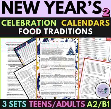 New Year Passages Reading comprehension, Vocabulary andSpeaking ELA ESL