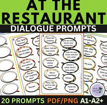 ESL ELA Restaurant Food Beginner Dialogue Prompts Newcomers A1-A2+