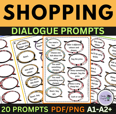 ESL ELA SHOPPING Beginner Dialogue Prompts Newcomers A1-A2+