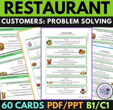 ESL ELA Restaurant Customers Problem-Solving Communicative Activity Speaking