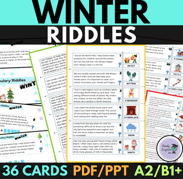 WINTER Christmas Vocabulary Riddles for reading comprehension and spelling