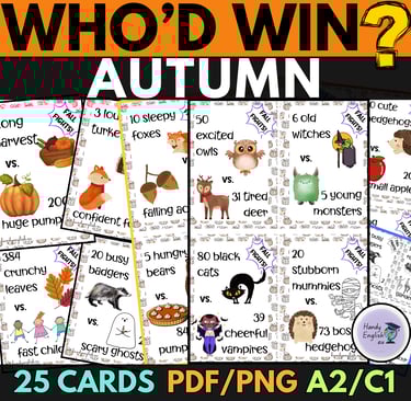 Fall Halloween Thanksgiving fun games ESL ELA creative speaking and writing