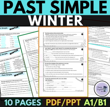 Past Simple for winter english lessons worksheets and grammar
