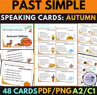 Past Simple Autumn Fall Vocabulary ESL Thanksgiving and Halloween speaking cards