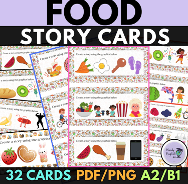 ESL food, story cards, creative writing, vocabulary and grammar
