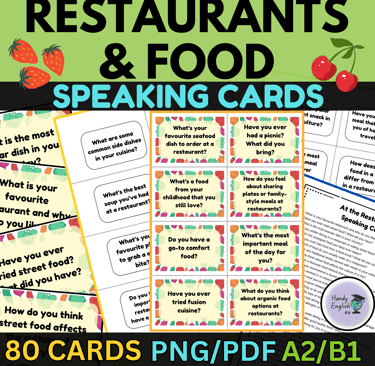 Speaking cards food and restaurant ordering food in english activities pdf