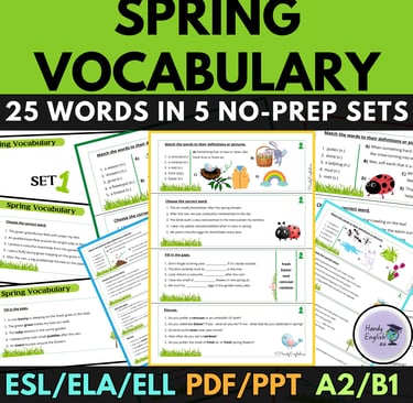 Spring Easter Vocabulary A2 B1 ESL Speaking task cards worksheets