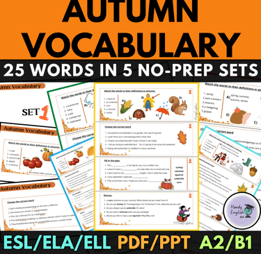 ESL, Autumn/Fall vocabulary, Thanksgiving and Halloween vocabulary, worksheets, vocabulary tasks