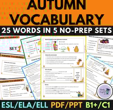 ESL, Autumn/Fall vocabulary, Thanksgiving and Halloween vocabulary, worksheets, vocabulary tasks