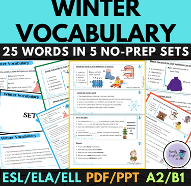 English Worksheets Vocabulary ESL Winter and Christmas speaking cards