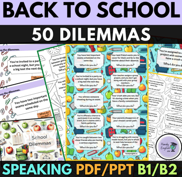 Back to School Dilemmas ELA ESL Speaking Writing Projects Education