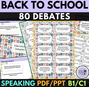 Back to School Debates ELL ESL Speaking Writing Projects Education