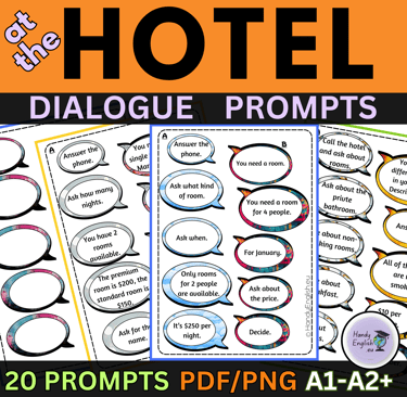 ESL ELA at the hotel dialogues for tourism Beginner Dialogue Prompts Newcomers A1-A2+
