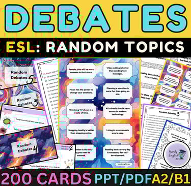 Digital Activities Speaking Cards and Debates for English Lessons ESL ELS A2-B1