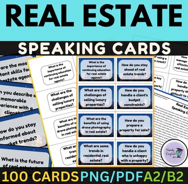 REAL ESTATE - Speaking Cards for ESL and ELA and/or for Real Estate Agents/Students
