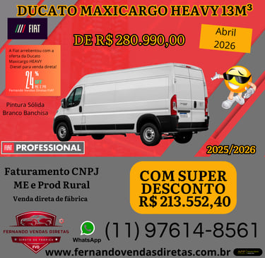 FIAT DUCATO MAXICARGO HEAVY 13M³ -- VENDA FROTISTA CNPJ -- REF. ABRIL 2026 -- ABC PAULISTA - SP 