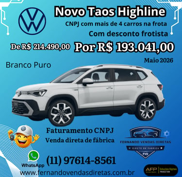 Novo Volkswagen Taos Highline Branco Puro com desconto para frotista e venda direta via CNPJ.