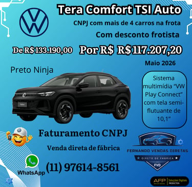 Volkswagen Tera Comfort TSI Auto for direct factory sale with CNPJ fleet discount.