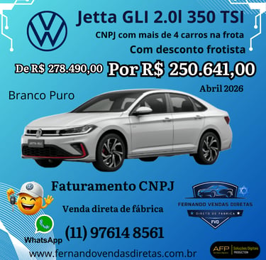 Volkswagen Jetta GLI 2.0 350 TSI em Branco Puro com oferta exclusiva para faturamento CNPJ e venda direta.