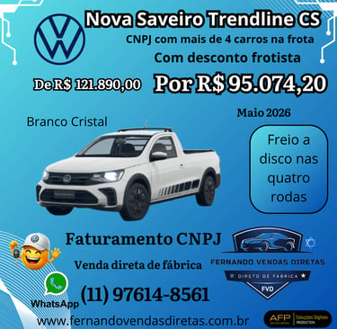 Volkswagen Nova Saveiro Trendline CS branca com oferta exclusiva para frotistas e faturamento CNPJ.