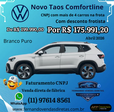 Volkswagen Taos Comfortline em Branco Puro com oferta exclusiva para faturamento CNPJ e frotistas.