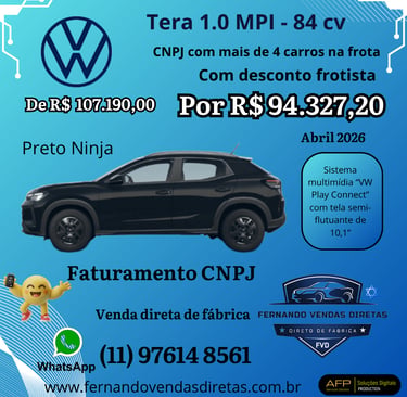 Volkswagen Tera 1.0 MPI SUV in Preto Ninja with special pricing for CNPJ fleet sales.