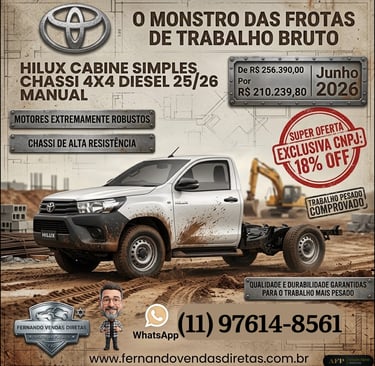Toyota Hilux 4x4 diesel chassis cab for work fleets with special CNPJ discounts and pricing.
