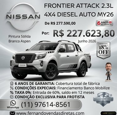 White Nissan Frontier Attack 4x4 pickup truck with 2.3L diesel engine and automatic transmission.
