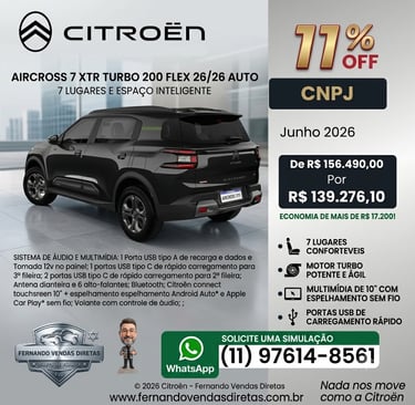 Black Citroen C3 Aircross 7-seater SUV promotional ad with discount for CNPJ buyers.